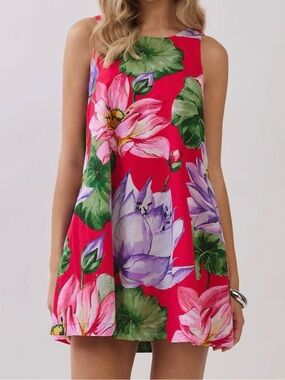 Gorgeous!! NIB Lotus Floral Tropical Mini Dress Swing Trapeze Tuckernuck S M L